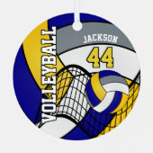 Blau, Gold und Grau personalisieren Volleyball Ornament Aus Metall (Rückseite)