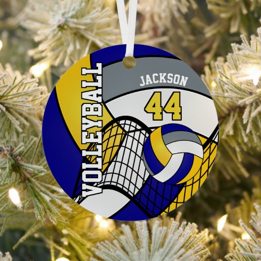 Blau, Gold und Grau personalisieren Volleyball Ornament Aus Metall (InSitu)