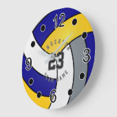 Blau, Gold und Weiß Volleyball-Stil mit DIY Text Große Wanduhr (Winkel)