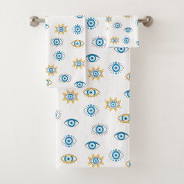Blau-, Gold- und Weißgriechisch-Auge-Mati-Muster Badhandtuch Set