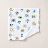 Blau-, Gold- und Weißgriechisch-Auge-Mati-Muster Badhandtuch Set (Waschlappen)