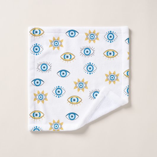 Blau-, Gold- und Weißgriechisch-Auge-Mati-Muster Badhandtuch Set (Waschlappen)