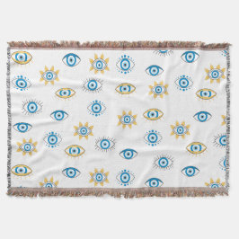 Blau-, Gold- und Weißgriechisch-Auge-Mati-Muster Decke