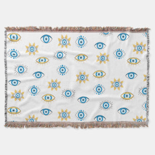 Blau-, Gold- und Weißgriechisch-Auge-Mati-Muster Decke