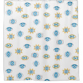 Blau-, Gold- und Weißgriechisch-Auge-Mati-Muster Duschvorhang (Vorderseite)