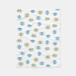 Blau-, Gold- und Weißgriechisch-Auge-Mati-Muster Fleecedecke