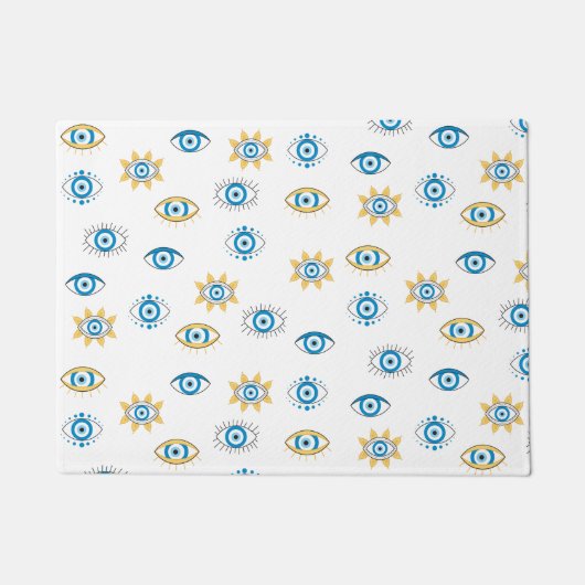 Blau-, Gold- und Weißgriechisch-Auge-Mati-Muster Fußmatte (Vorderseite)