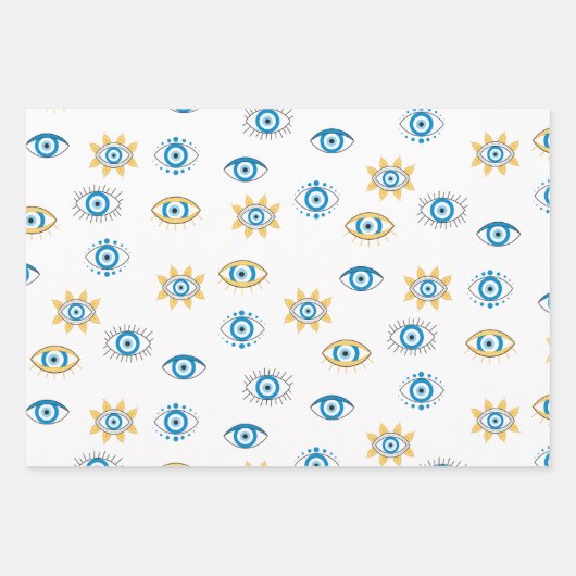 Blau-, Gold- und Weißgriechisch-Auge-Mati-Muster Geschenkpapier Set (Vorderseite 3)