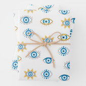 Blau-, Gold- und Weißgriechisch-Auge-Mati-Muster Geschenkpapier Set (Beispiel)