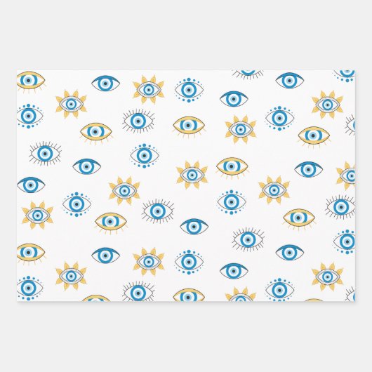 Blau-, Gold- und Weißgriechisch-Auge-Mati-Muster Geschenkpapier Set (Vorderseite)