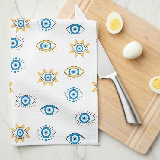 Blau-, Gold- und Weißgriechisch-Auge-Mati-Muster Geschirrtuch (Viertel Falte)