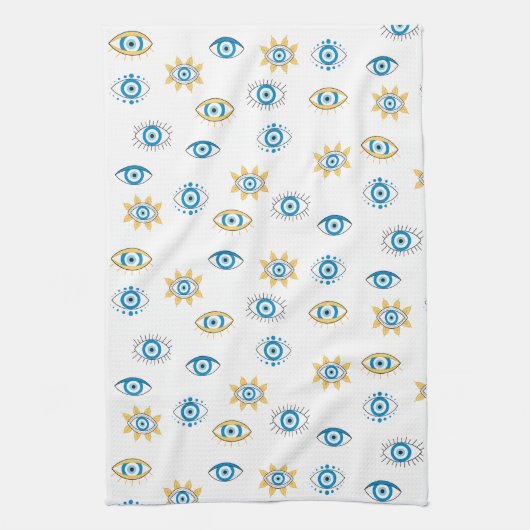 Blau-, Gold- und Weißgriechisch-Auge-Mati-Muster Geschirrtuch (Vertikal)