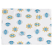 Blau-, Gold- und Weißgriechisch-Auge-Mati-Muster Große Geschenktüte (Rückseite)