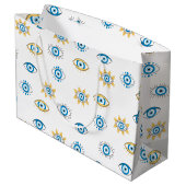 Blau-, Gold- und Weißgriechisch-Auge-Mati-Muster Große Geschenktüte (Rückseite Schrägansicht)
