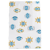 Blau-, Gold- und Weißgriechisch-Auge-Mati-Muster Mittlere Geschenktüte (Rückseite)