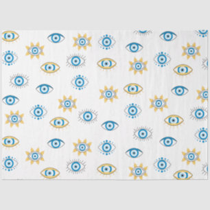 Blau-, Gold- und Weißgriechisch-Auge-Mati-Muster Seidenpapier
