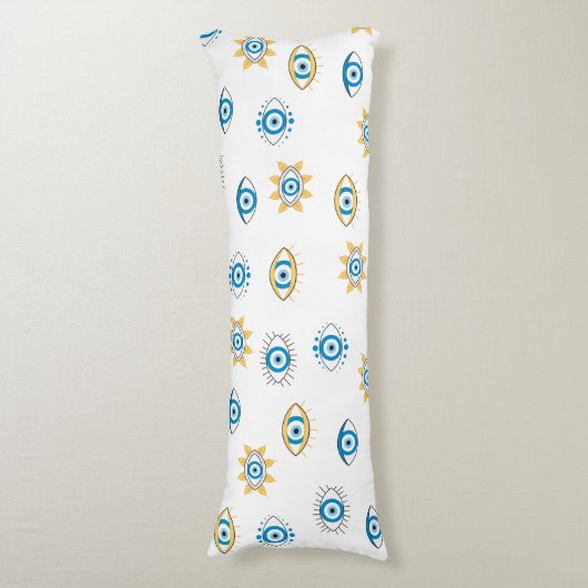 Blau-, Gold- und Weißgriechisch-Auge-Mati-Muster Seitenschläferkissen (Vorderseite Vertikal)