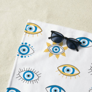 Blau-, Gold- und Weißgriechisch-Auge-Mati-Muster Strandtuch