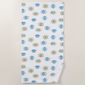 Blau-, Gold- und Weißgriechisch-Auge-Mati-Muster Strandtuch (Vorderseite)