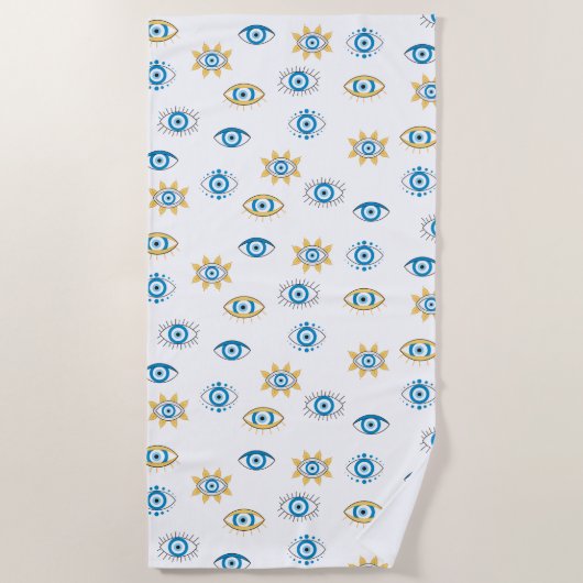 Blau-, Gold- und Weißgriechisch-Auge-Mati-Muster Strandtuch (Vorderseite)