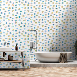 Blau-, Gold- und Weißgriechisch-Auge-Mati-Muster Tapete