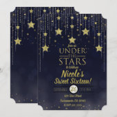 Blau & Gold unter den Sternen Starry Sweet 16 Einladung (Vorne/Hinten)