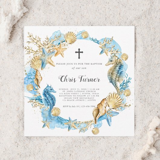 Blau & Gold unter der Meerestaufe Einladung