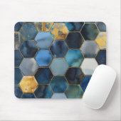 Blau Gold Weiß Abstrakt Mousepad (Mit Mouse)