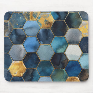 Blau Gold Weiß Abstrakt Mousepad