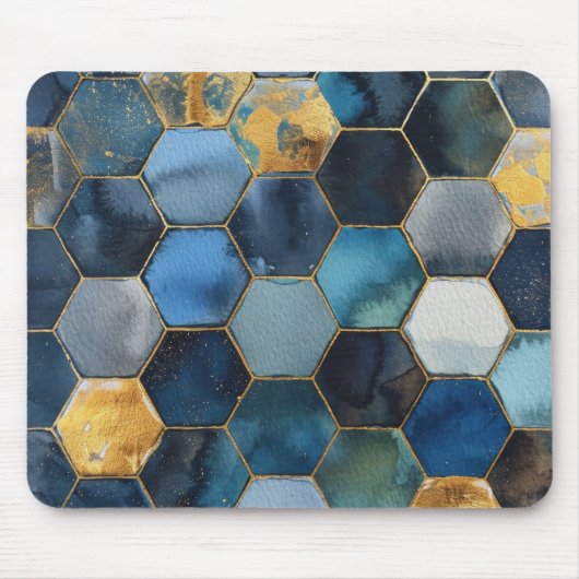 Blau Gold Weiß Abstrakt Mousepad (Vorne)