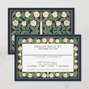 Blau Gold Weiß Floral Schwert Königliche Hochzeit RSVP Karte