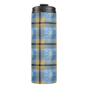 BLAU & GOLD WINTER SNOWFLAKE KARIERTE MUSTER THERMOSBECHER