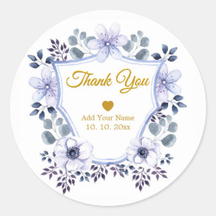 Blau-Goldene Aquarell-Blumen-Hochzeit Danke Runder Aufkleber