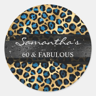 Blau-goldene Folien-Leopard 60 & Fabelhaft Runder Aufkleber
