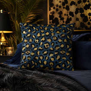 Blau-goldener Leoparden-Druck-Tiermuster Kissen
