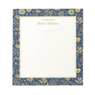 Blau-goldenes Blumen-Toile-Muster personalisiert Notizblock