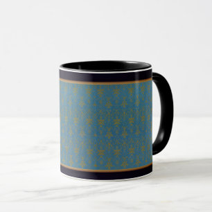 Blau-goldenes Blumenmuster Tasse
