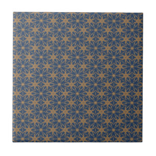 Blau-goldenes Blütenmuster Fliese