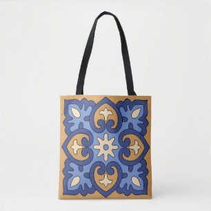 Blau-goldenes geometrisches Floral Tasche