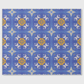 Blau-goldenes geometrisches Muster Geschenkpapier (Flach)