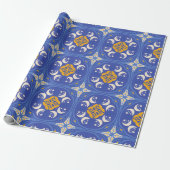 Blau-goldenes geometrisches Muster Geschenkpapier (Ungerollt)