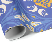 Blau-goldenes geometrisches Muster Geschenkpapier (Rolleneckpunkt)