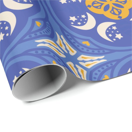 Blau-goldenes geometrisches Muster Geschenkpapier