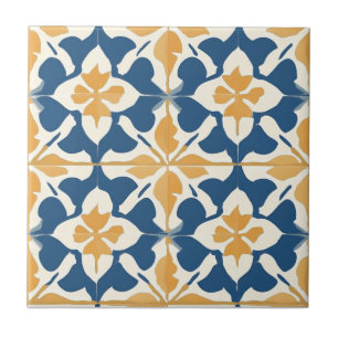 Blau-goldenes Keramikfliesenmuster Fliese