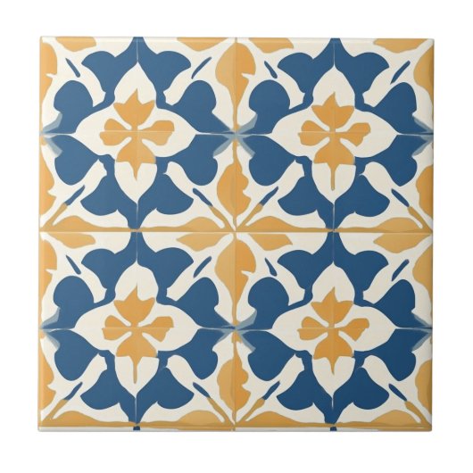 Blau-goldenes Keramikfliesenmuster Fliese (Vorderseite)