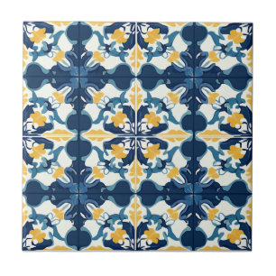 Blau-goldenes Keramikfliesenmuster Fliese