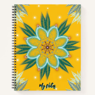 Blau-goldenes Mandala-Blumendesign Notizblock