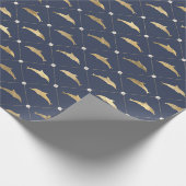 Blau-goldenes nautisches Delfinmuster Geschenkpapier (Ecke)