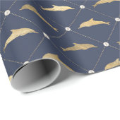 Blau-goldenes nautisches Delfinmuster Geschenkpapier (Rolleneckpunkt)