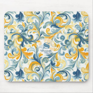 Blau-goldenes Paisley-Blattmuster Mousepad